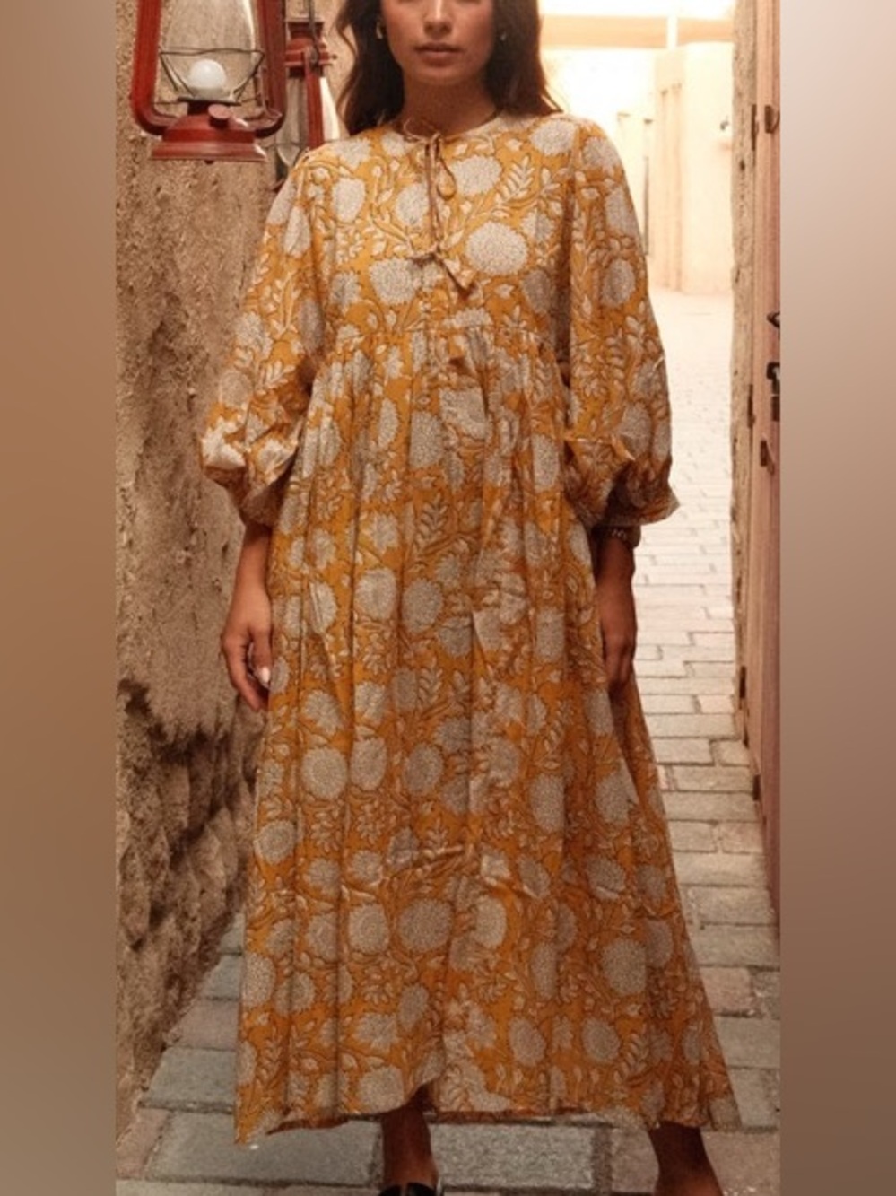 Mustard Floral Long Sleeve Maxi Dress